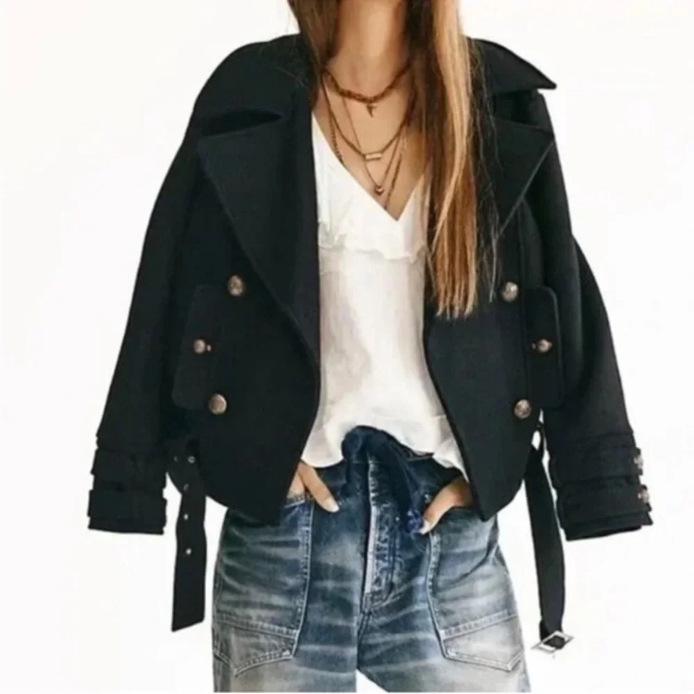 Free People Cecelia Peacoat - Classic Black-M